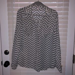 Black and White Button Down Blouse with Cutout